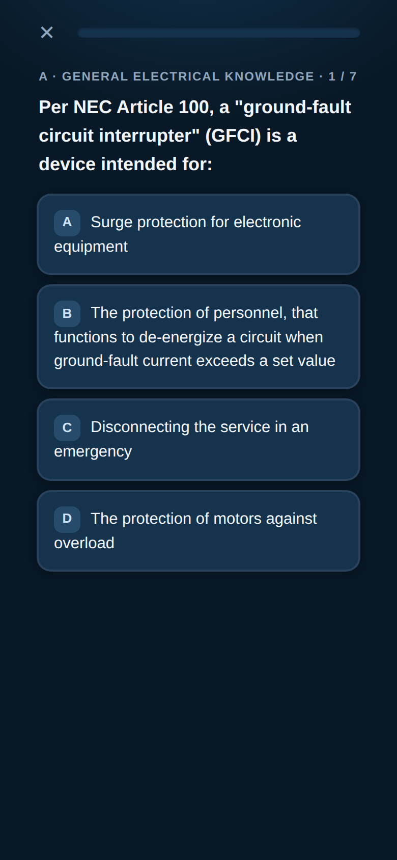 Sparky drill screen showing a practice question